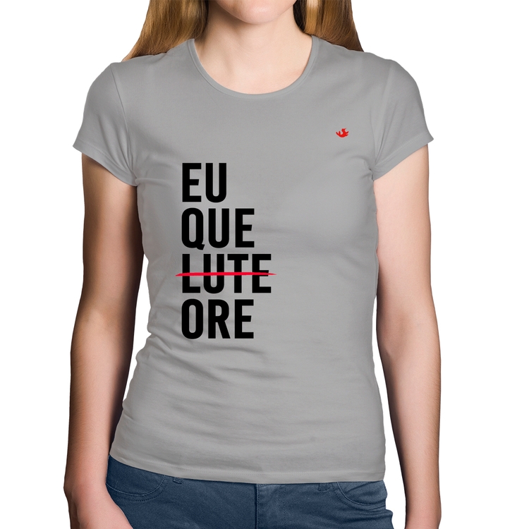 Baby Look Algodão Eu que ore - Cinza