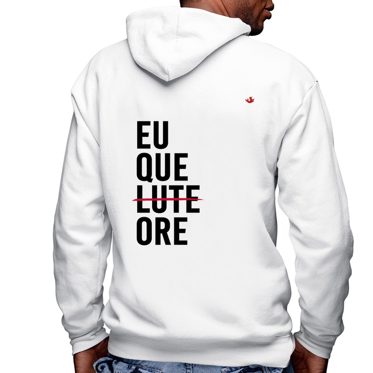 Blusa Moletom Eu que ore Masculina com Capuz e Zíper - Branca