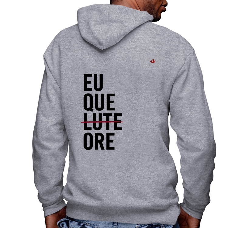 Blusa Moletom Eu que ore Masculina com Capuz e Zíper - Mescla