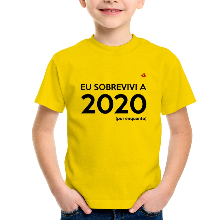 Camiseta Infantil Eu sobrevivi a 2020 (por enquanto) - Amarela