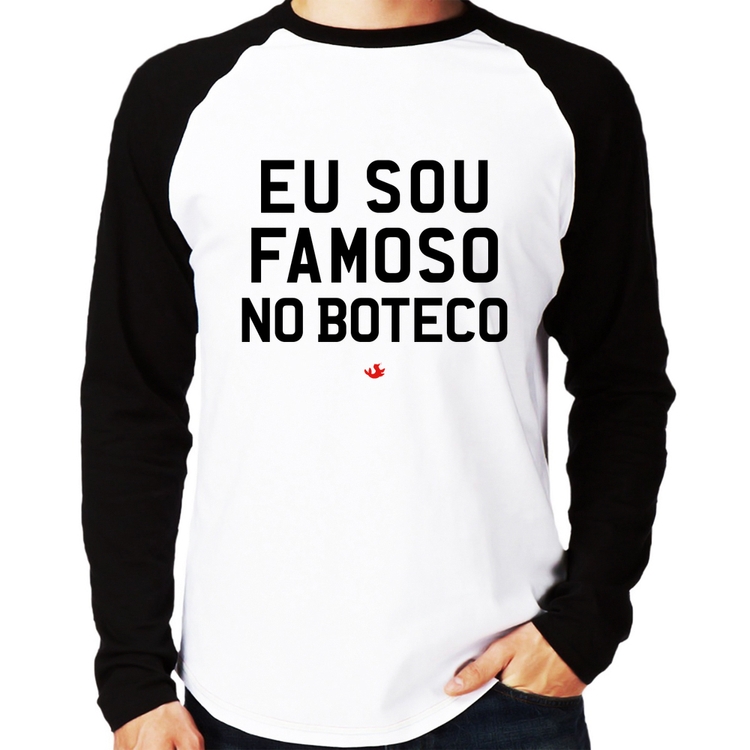 Camiseta Raglan Eu sou famoso no Boteco Manga Longa