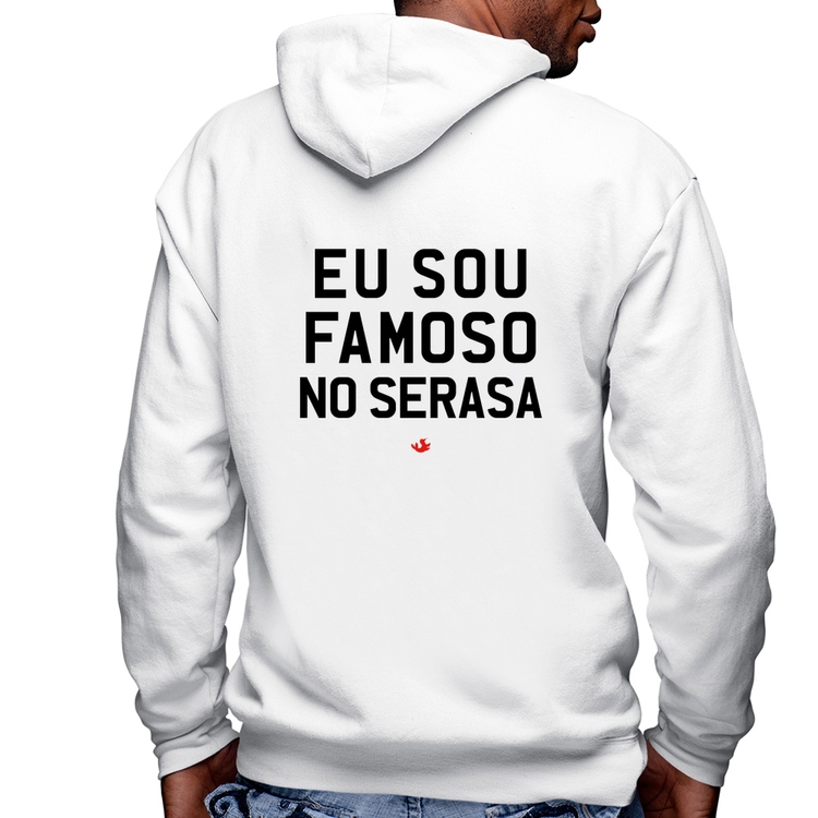 Blusa Moletom Eu sou famoso no Serasa Masculina com Capuz e Zíper - Branca