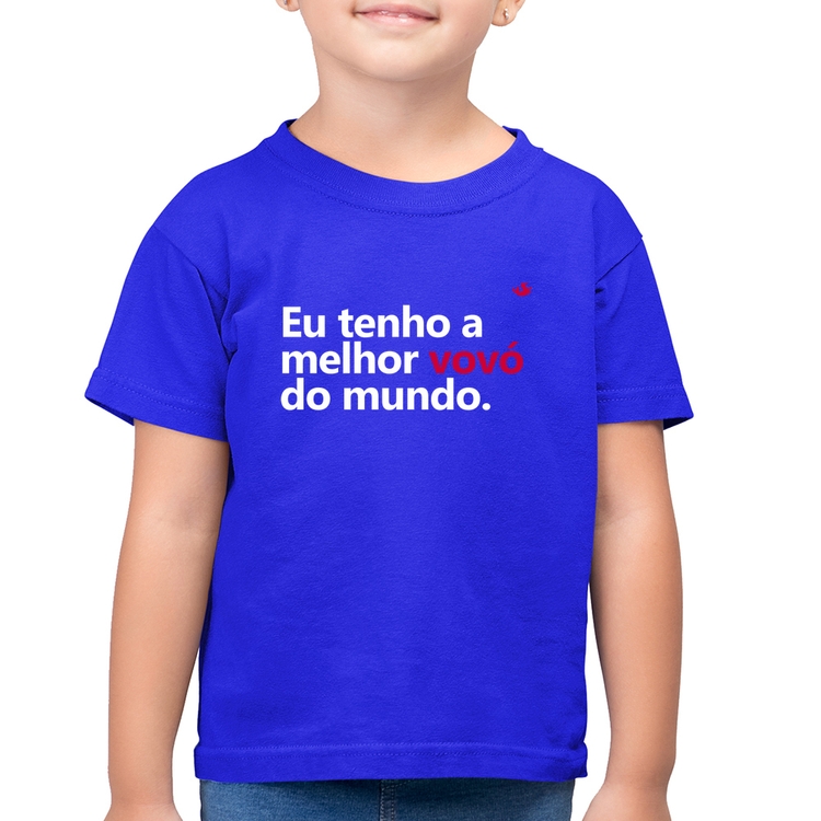 Camiseta Algodão Infantil Eu tenho a melhor vovó do mundo - Azul Royal