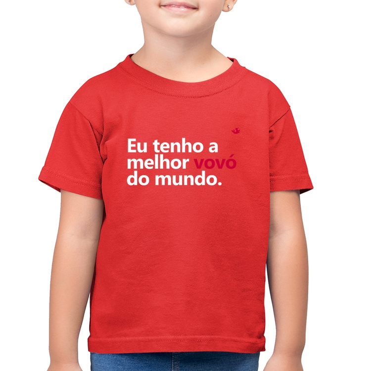 Camiseta Algodão Infantil Eu tenho a melhor vovó do mundo - Vermelha