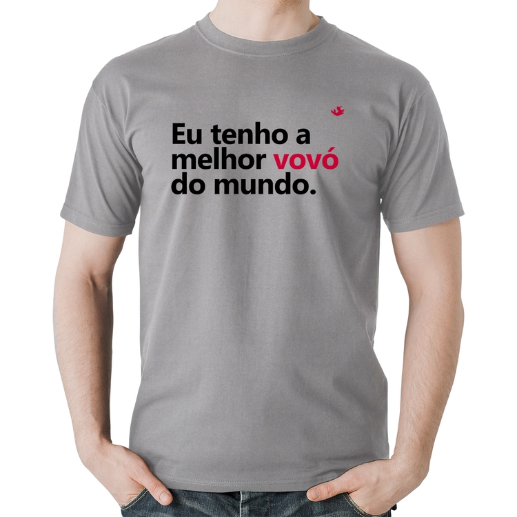 Camiseta Algodão Eu tenho a melhor vovó do mundo - Cinza