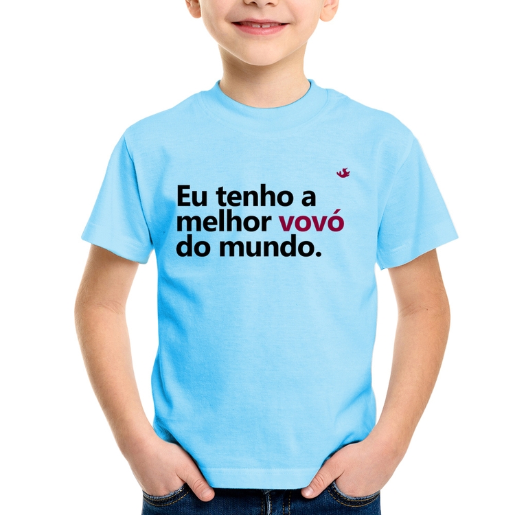 Camiseta Infantil Eu tenho a melhor vovó do mundo - Azul Bebê