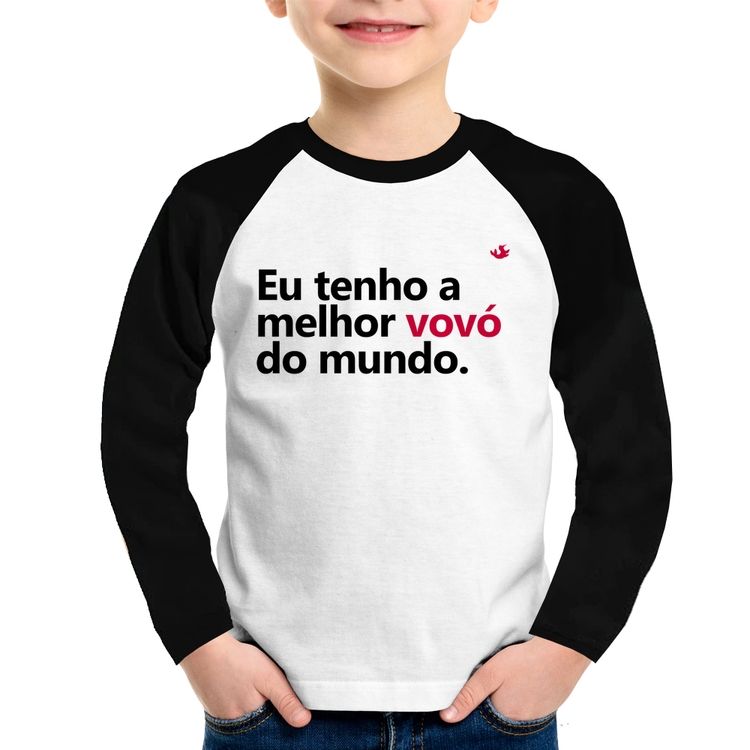 Camiseta Raglan Infantil Eu tenho a melhor vovó do mundo Manga Longa