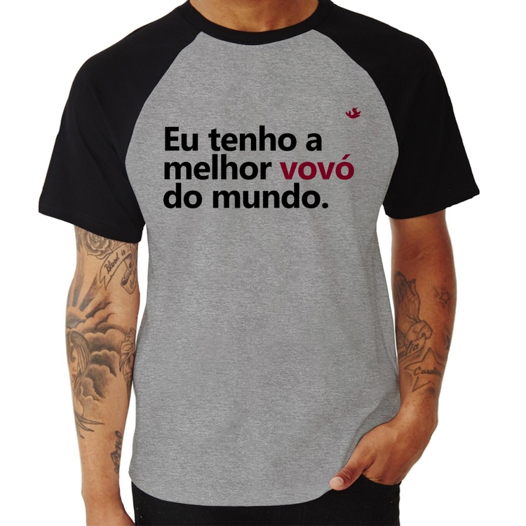 Camiseta Raglan Eu tenho a melhor vovó do mundo - Cinza/Preto