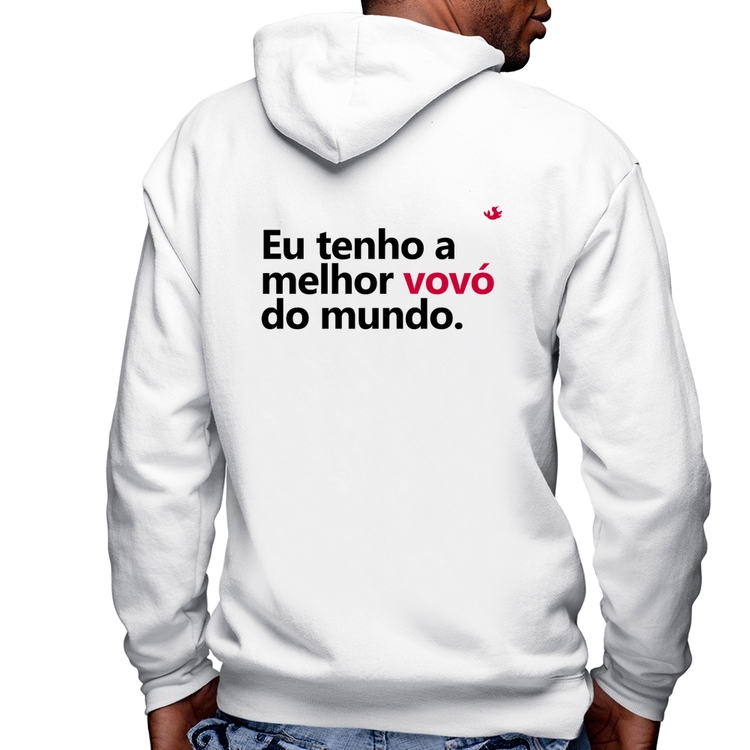Blusa Moletom Eu tenho a melhor vovó do mundo Masculina com Capuz e Zíper - Branca