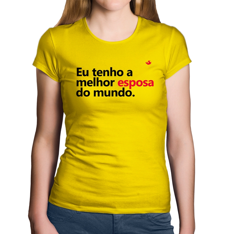 Baby Look Algodão Eu tenho o melhor esposa do mundo - Amarela