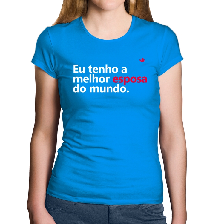 Baby Look Algodão Eu tenho o melhor esposa do mundo - Azul