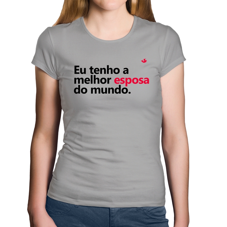 Baby Look Algodão Eu tenho o melhor esposa do mundo - Cinza
