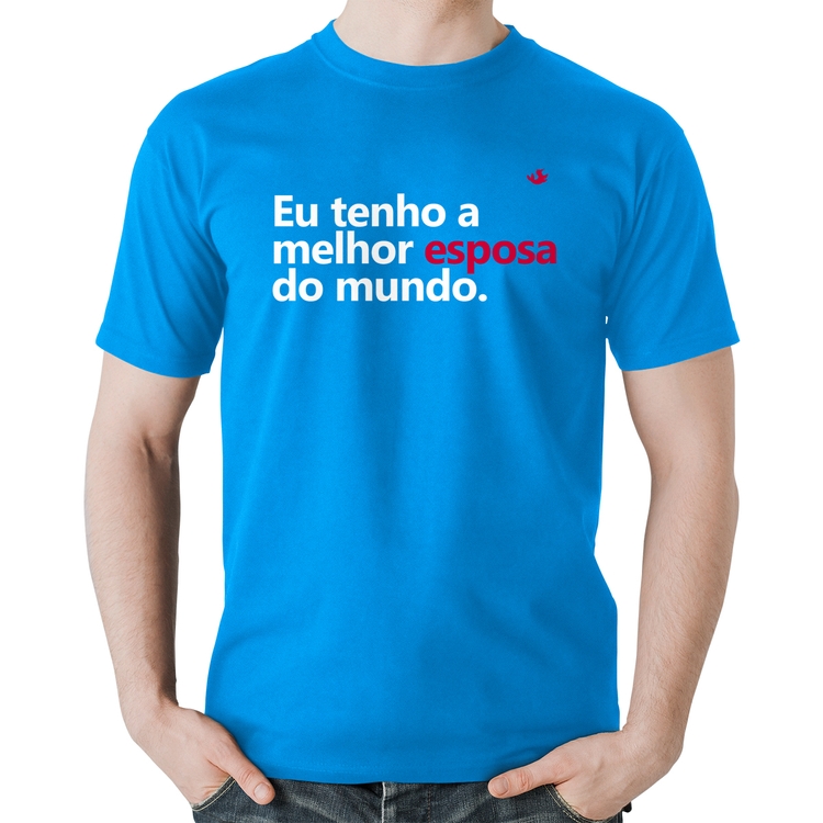 Camiseta Algodão Eu tenho o melhor esposa do mundo - Azul