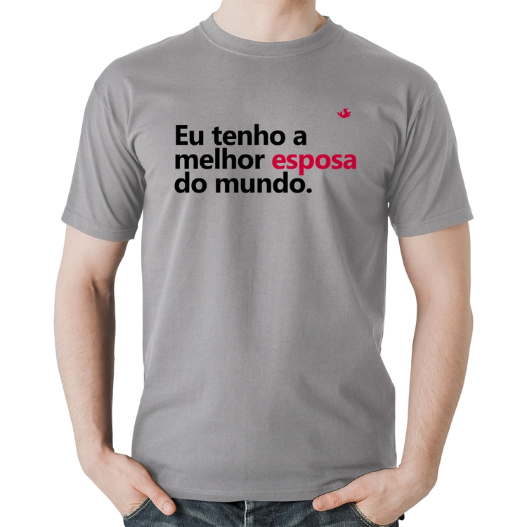 Camiseta Algodão Eu tenho o melhor esposa do mundo - Cinza
