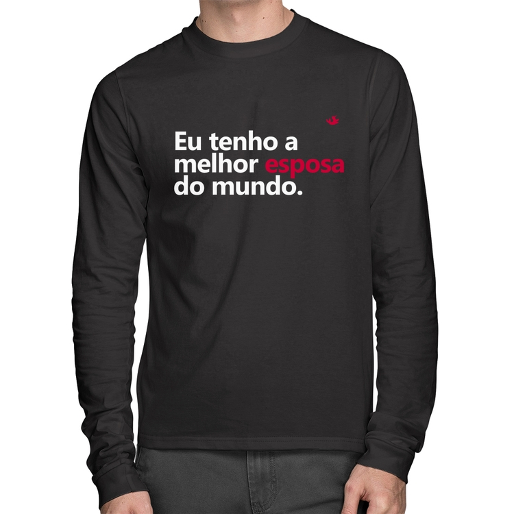 Camiseta Algodão Eu tenho o melhor esposa do mundo Manga Longa