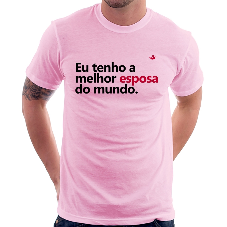 Camiseta Eu tenho o melhor esposa do mundo - Rosa Bebê