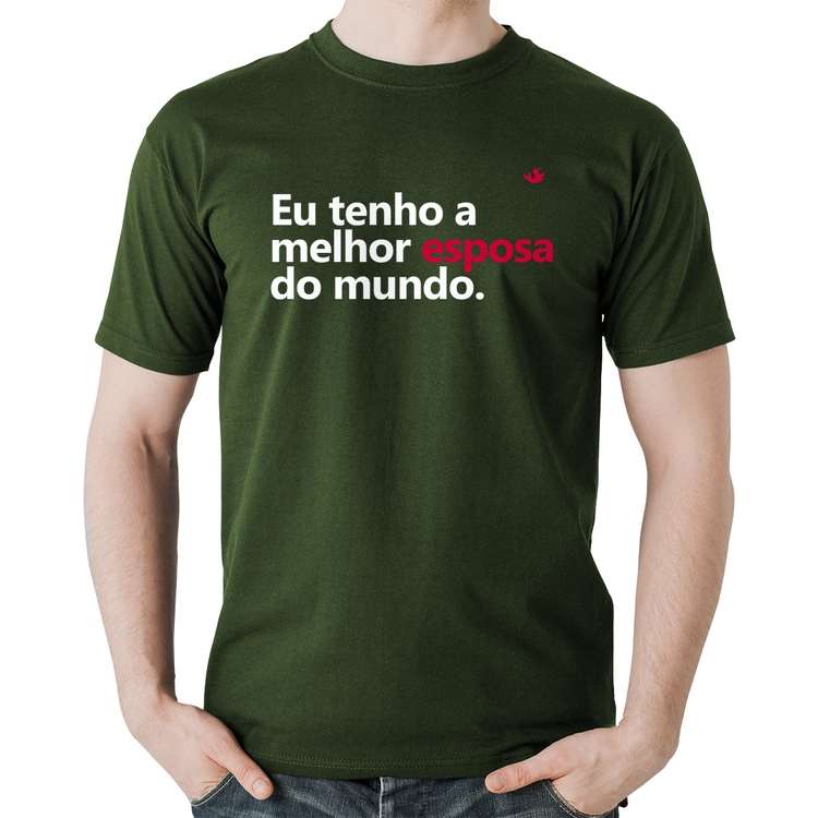 Camiseta Algodão Eu tenho o melhor esposa do mundo - Musgo