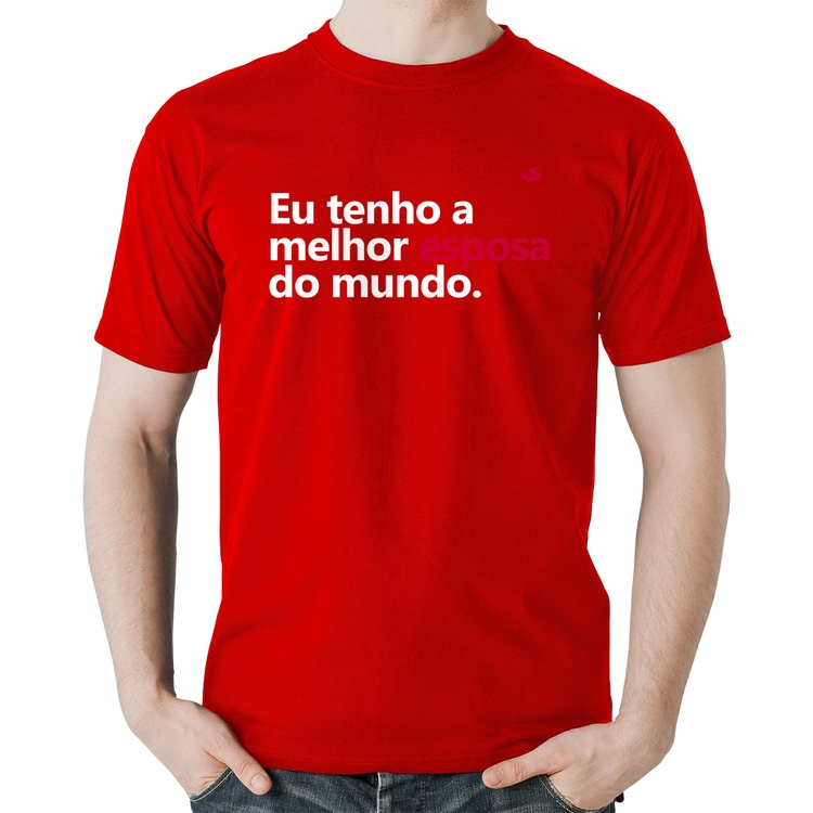 Camiseta Algodão Eu tenho o melhor esposa do mundo - Vermelha