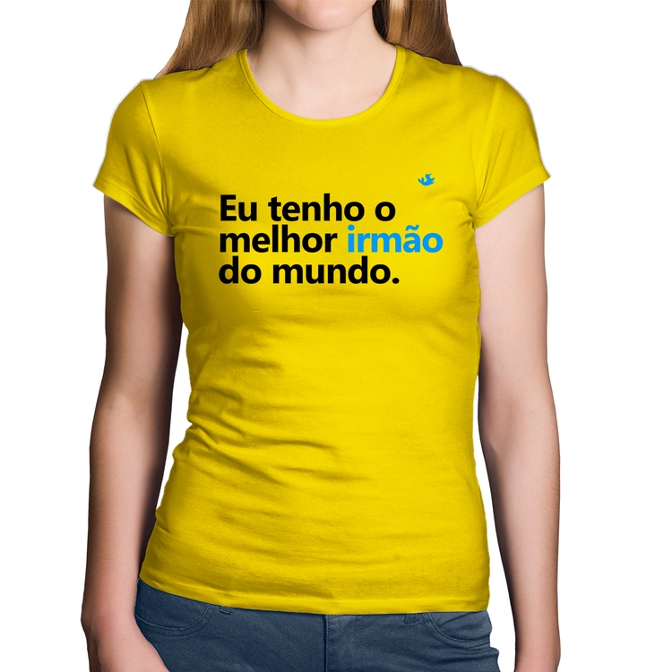 Baby Look Algodão Eu tenho o melhor irmão do mundo - Amarela