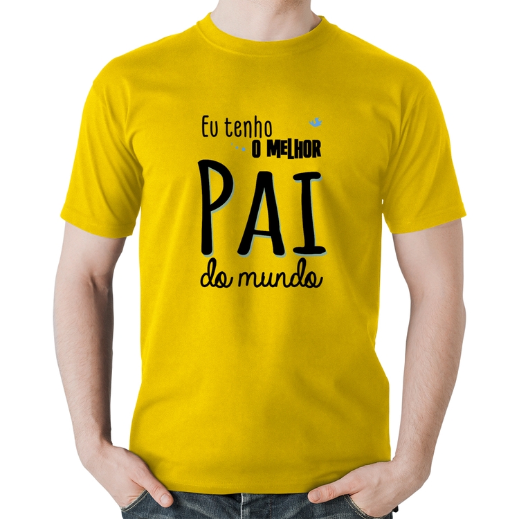 Camiseta Algodão Eu tenho o melhor pai do mundo (azul) - Amarela