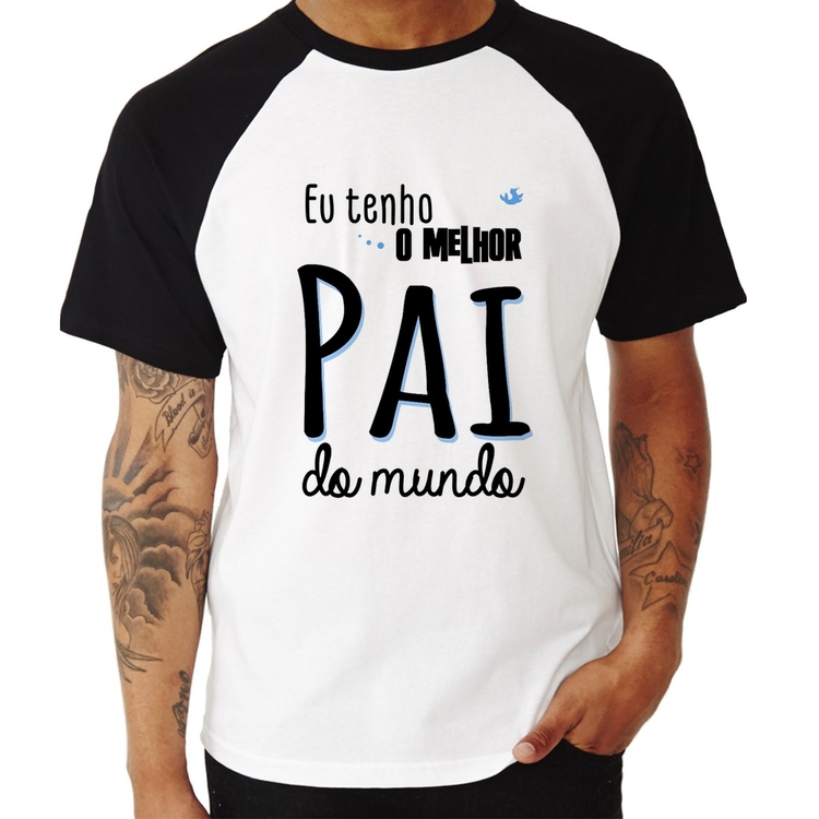 Camiseta Raglan Eu tenho o melhor pai do mundo (azul)