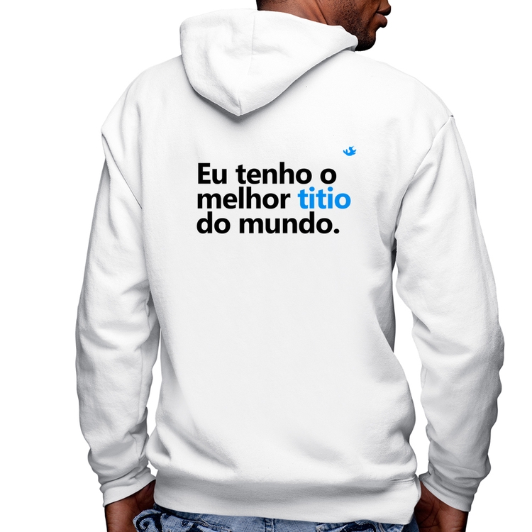 Blusa Moletom Eu tenho o melhor titio do mundo Masculina com Capuz e Zíper - Branca