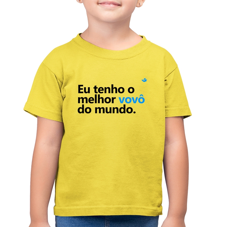 Camiseta Algodão Infantil Eu tenho o melhor vovô do mundo - Amarelo Canário