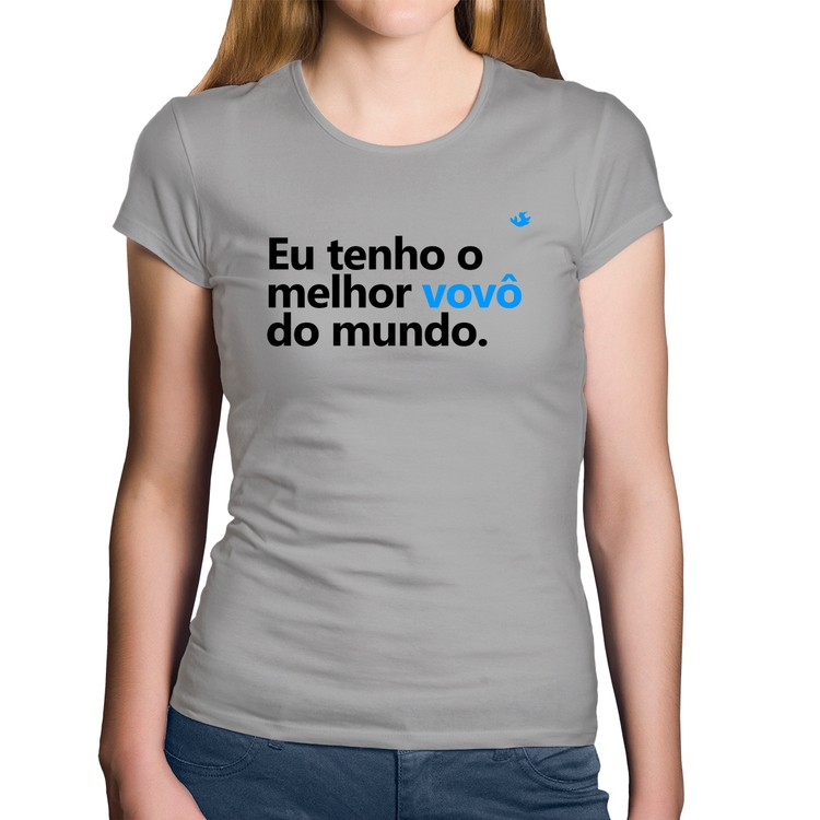 Baby Look Algodão Eu tenho o melhor vovô do mundo - Cinza