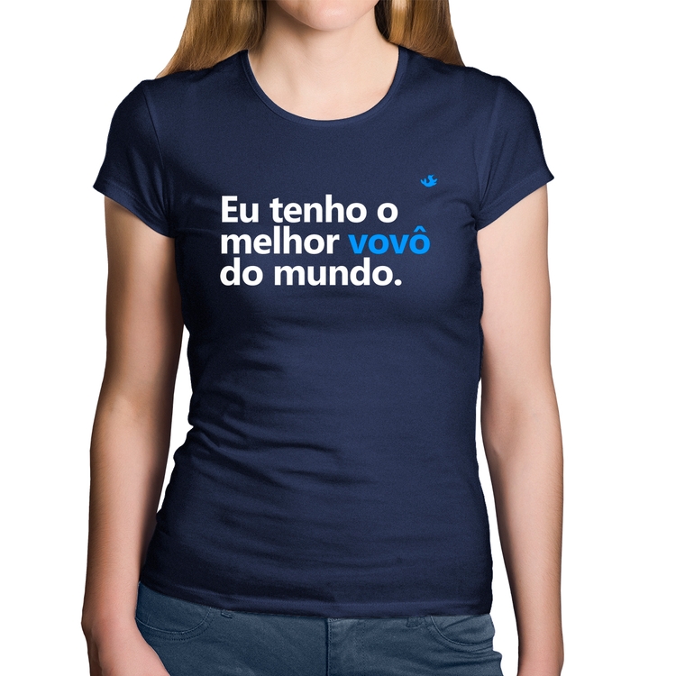 Baby Look Algodão Eu tenho o melhor vovô do mundo - Marinho