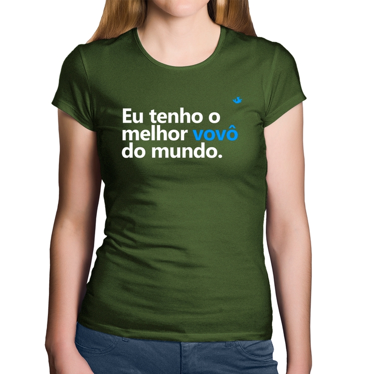 Baby Look Algodão Eu tenho o melhor vovô do mundo - Musgo