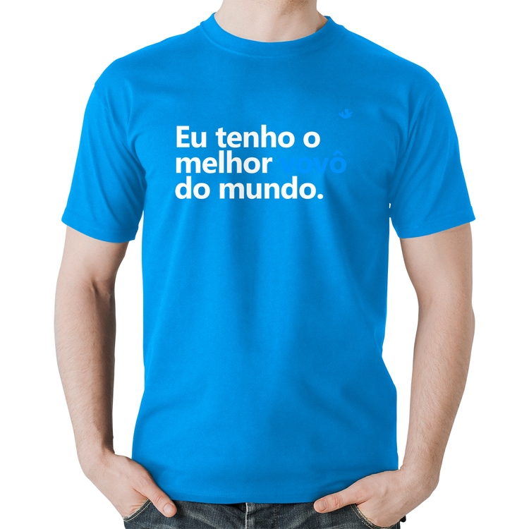 Camiseta Algodão Eu tenho o melhor vovô do mundo - Azul