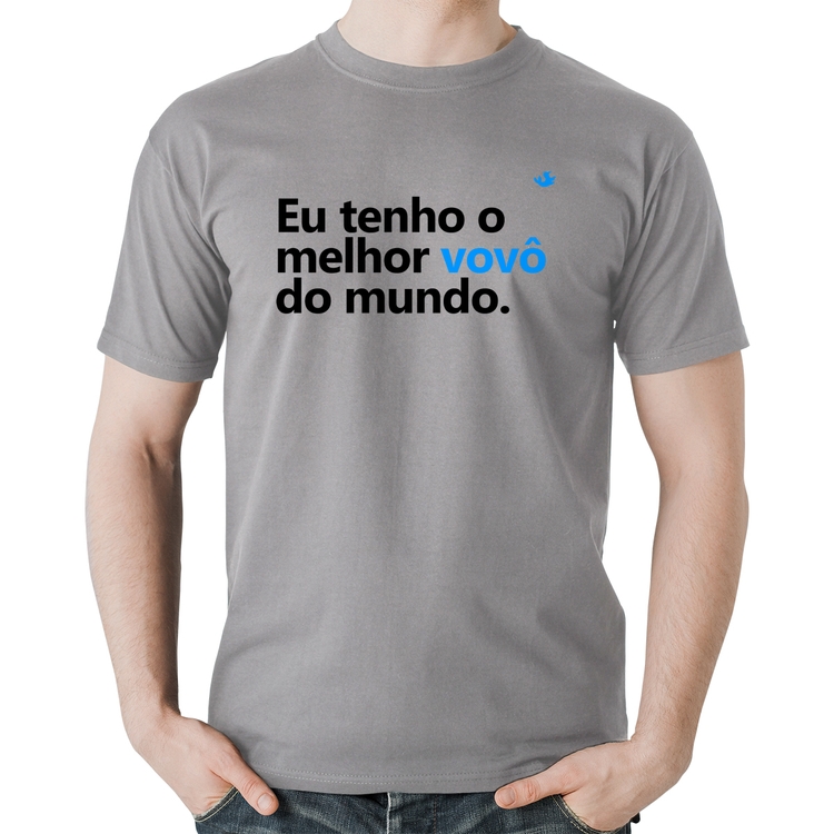 Camiseta Algodão Eu tenho o melhor vovô do mundo - Cinza