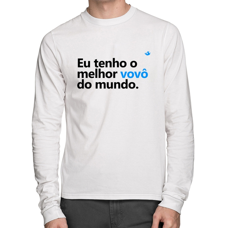 Camiseta Algodão Eu tenho o melhor vovô do mundo Manga Longa - Branca