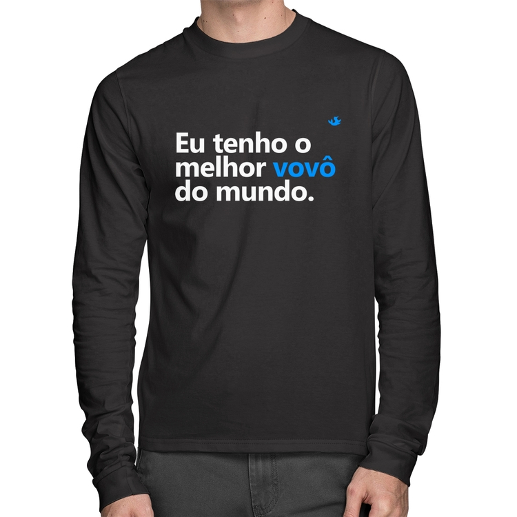 Camiseta Algodão Eu tenho o melhor vovô do mundo Manga Longa