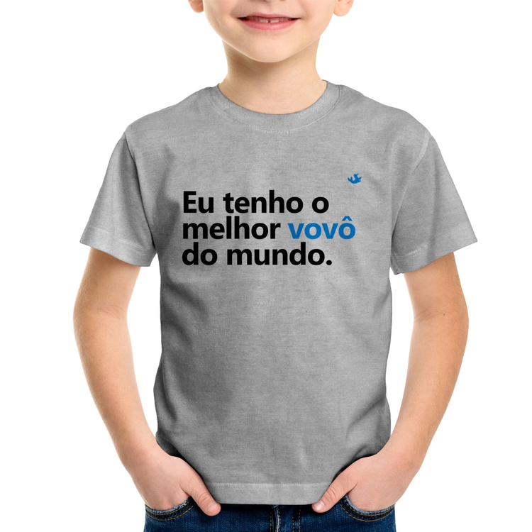 Camiseta Infantil Eu tenho o melhor vovô do mundo - Cinza