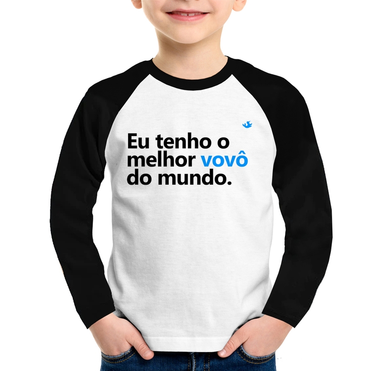 Camiseta Raglan Infantil Eu tenho o melhor vovô do mundo Manga Longa