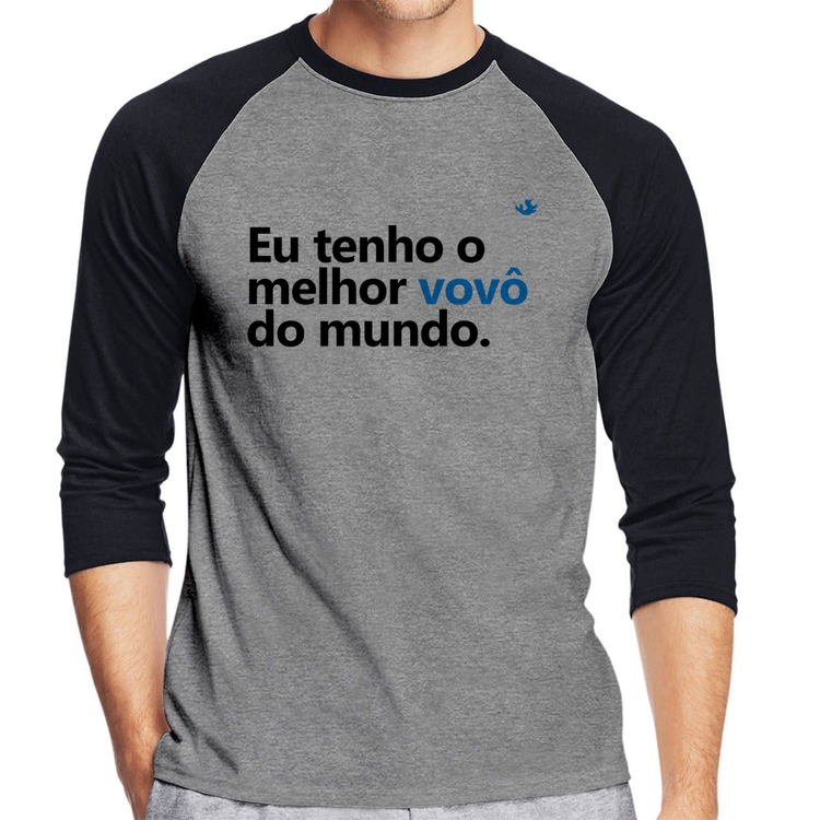 Camiseta Raglan Eu tenho o melhor vovô do mundo Manga 3/4 - Cinza/Preto