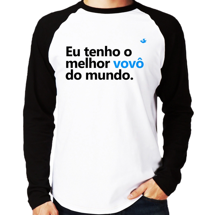 Camiseta Raglan Eu tenho o melhor vovô do mundo Manga Longa