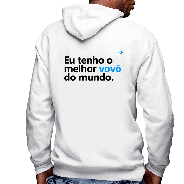 Blusa Moletom Eu tenho o melhor vovô do mundo Masculina com Capuz e Zíper - Branca