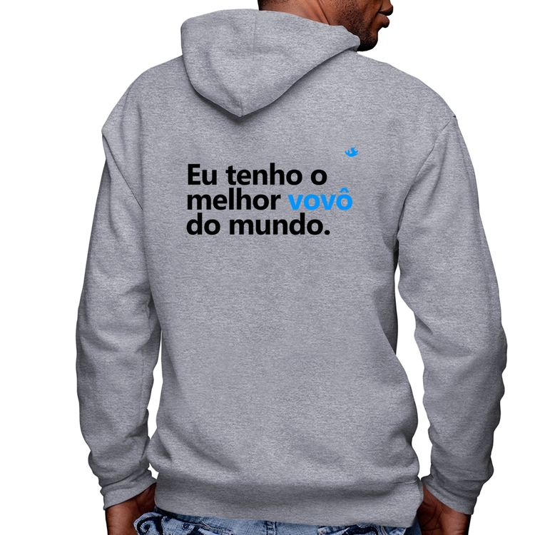 Blusa Moletom Eu tenho o melhor vovô do mundo Masculina com Capuz e Zíper - Mescla