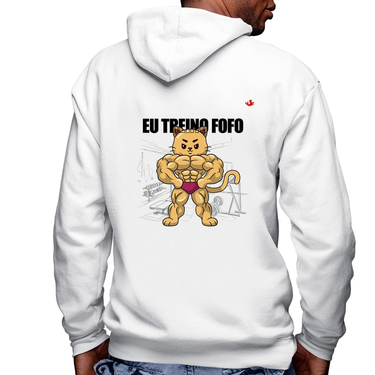 Blusa Moletom Eu treino fofo - M Masculina com Capuz e Zíper - Branca