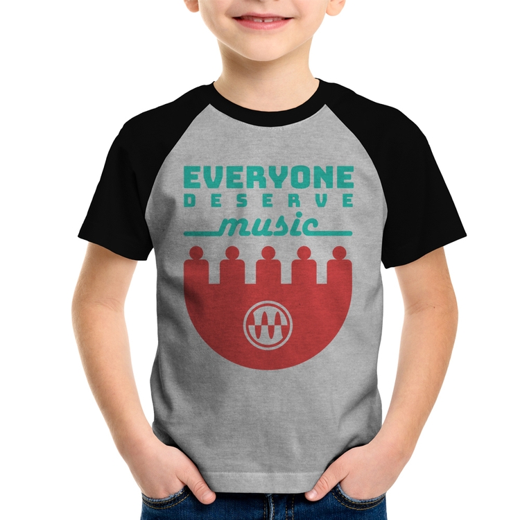 Camiseta Raglan Infantil Everyone Deserve Music - Cinza/Preto