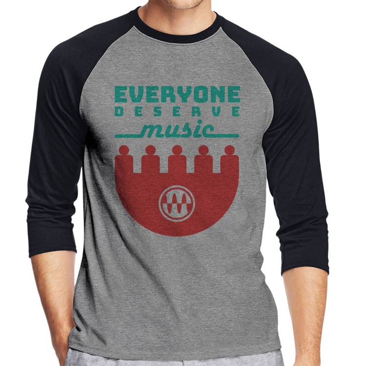 Camiseta Raglan Everyone Deserve Music Manga 3/4 - Cinza/Preto