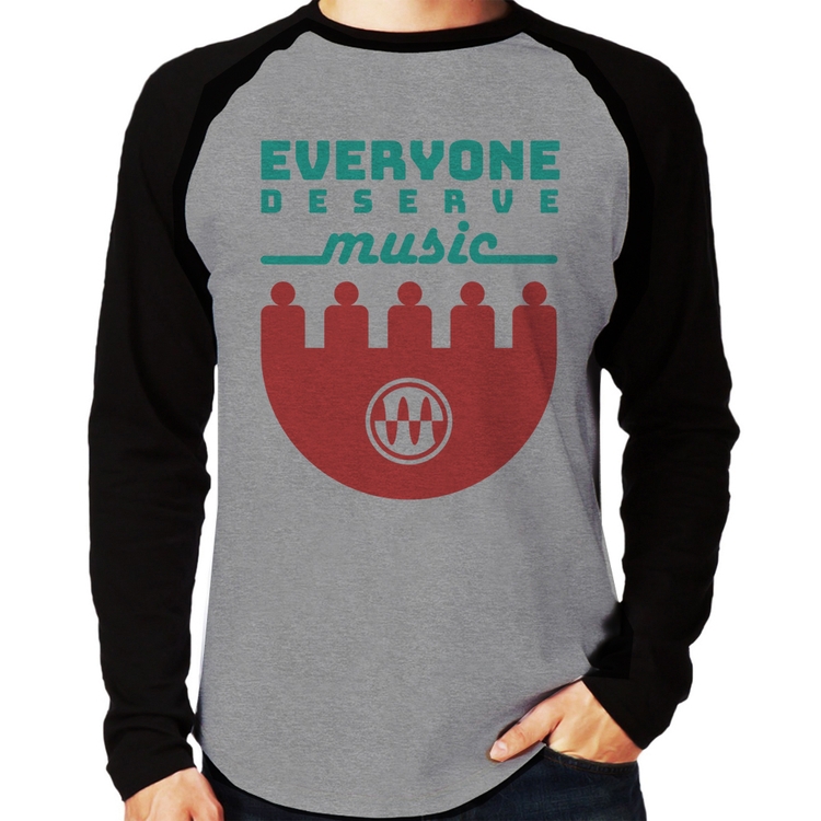Camiseta Raglan Everyone Deserve Music Manga Longa - Cinza/Preto