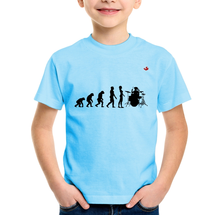 Camiseta Infantil Evolução da Baterista - Azul Bebê