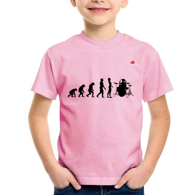 Camiseta Infantil Evolução da Baterista - Rosa Bebê