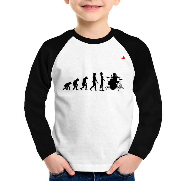 Camiseta Raglan Infantil Evolução da Baterista Manga Longa