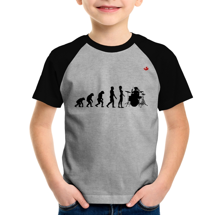 Camiseta Raglan Infantil Evolução da Baterista - Cinza/Preto