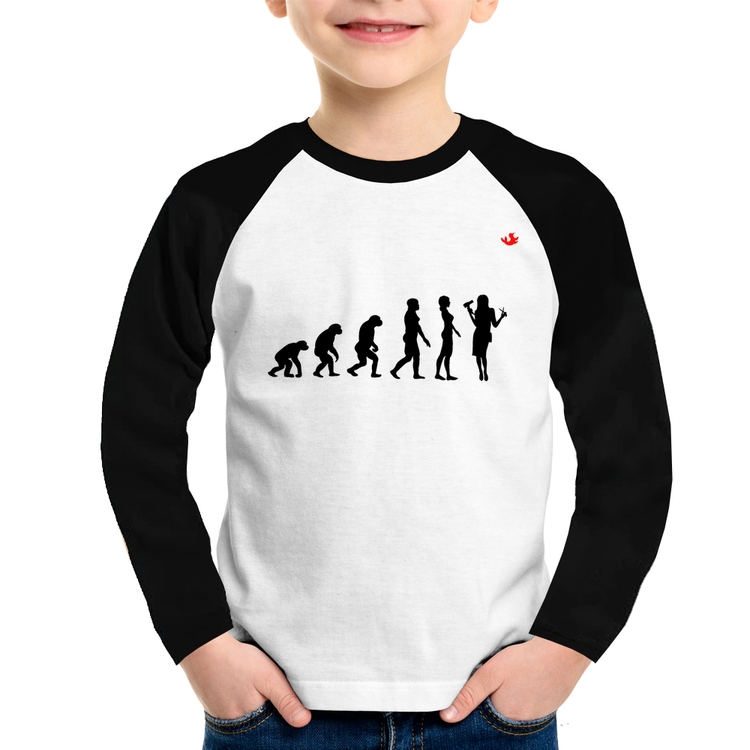 Camiseta Raglan Infantil Evolução da Cabeleireira Manga Longa