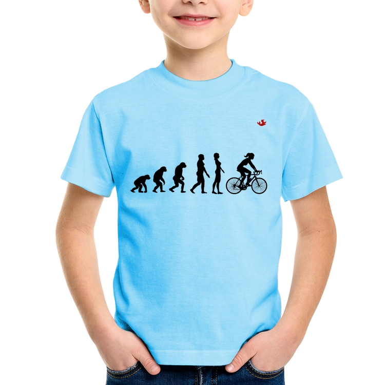 Camiseta Infantil Evolução da Ciclista - Azul Bebê